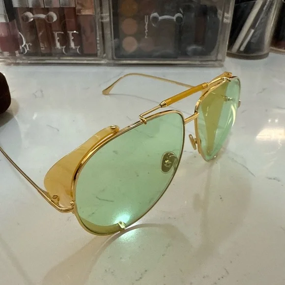 Gold Aviator Sunglasses with Green Lenses - Picture 7 of 8
